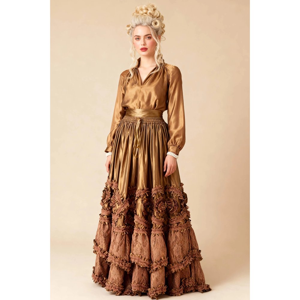Attitude Corsets - Aneira Rococo Cupcake Satin Lange rok - Goudkleurig